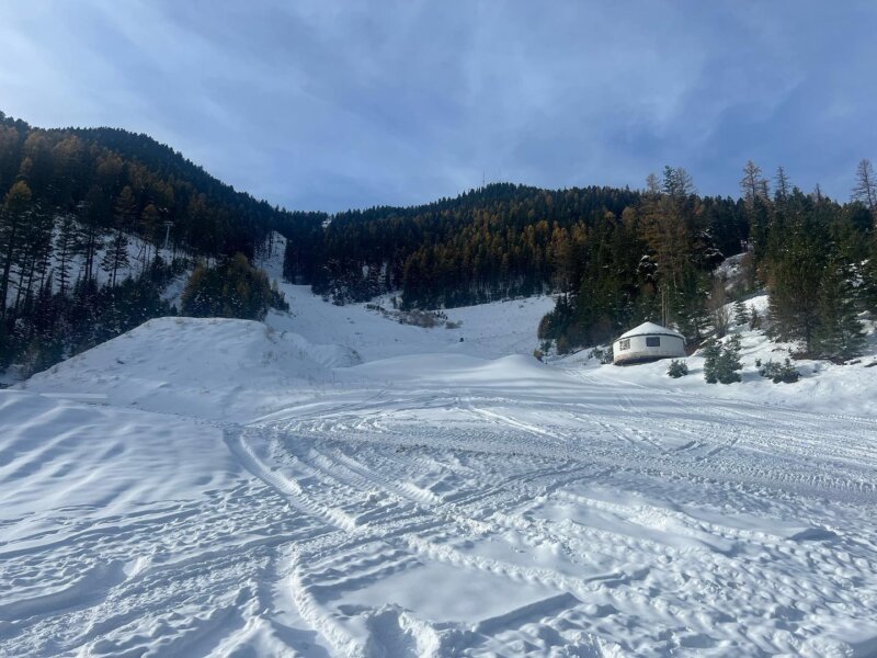 Skiing tracks at Montana Snowbowl