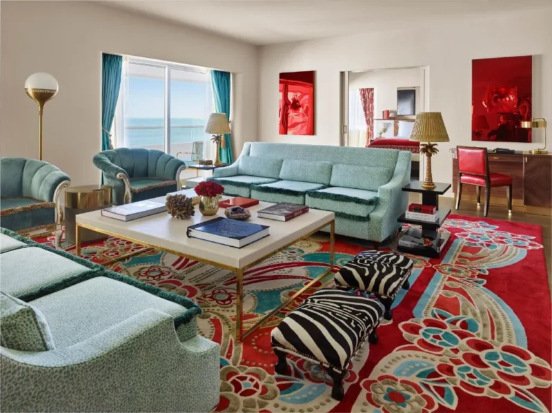 Vibrant Living Room In The King Suite of the Faena Hotel