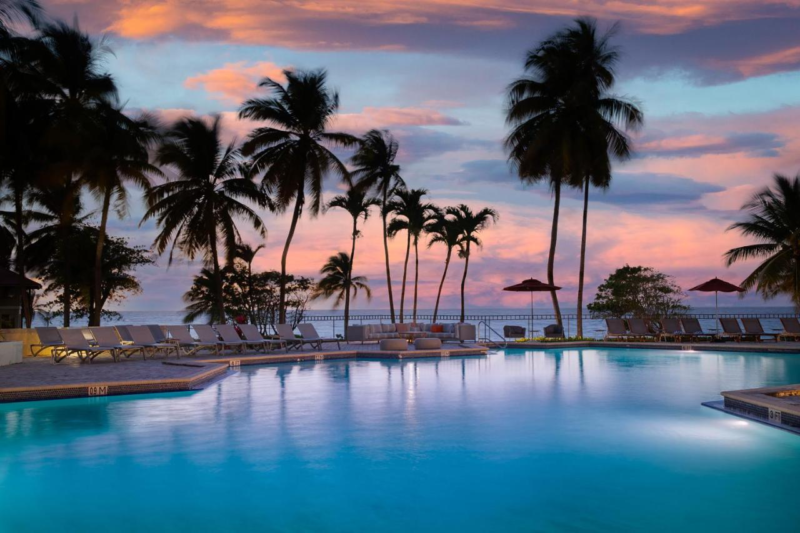 Sunset pool view at Carambola Beach Resort St. Croix