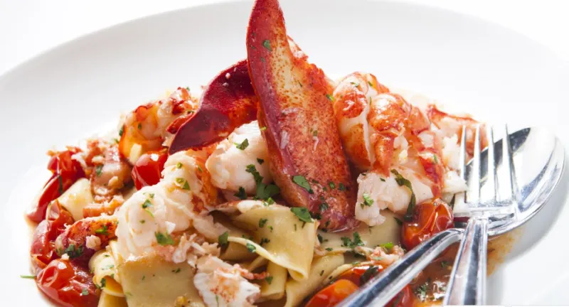 A delicious meal of Maine Lobster Pappardelle at La Travola