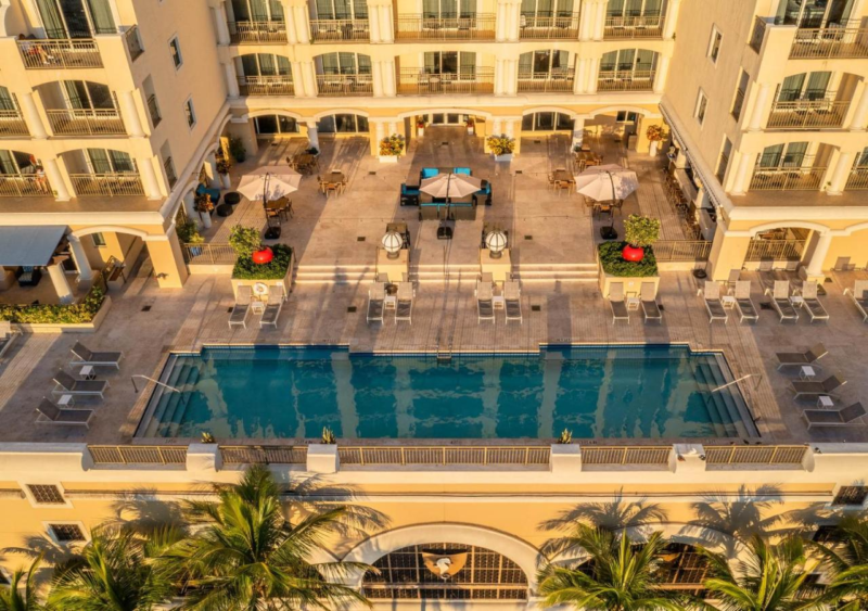 Overhead view of The Atlantic Hotel & Spa’s pool