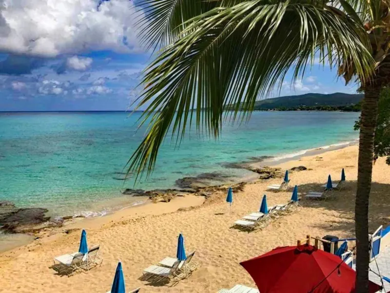 Beach with sun loungers