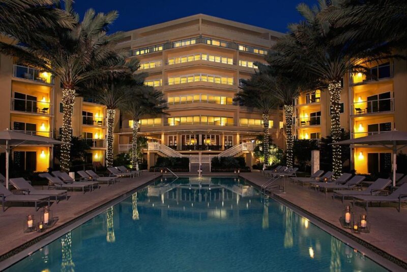 PoolArea And View Of Hotel At Night At Edgewater Beach Hotel